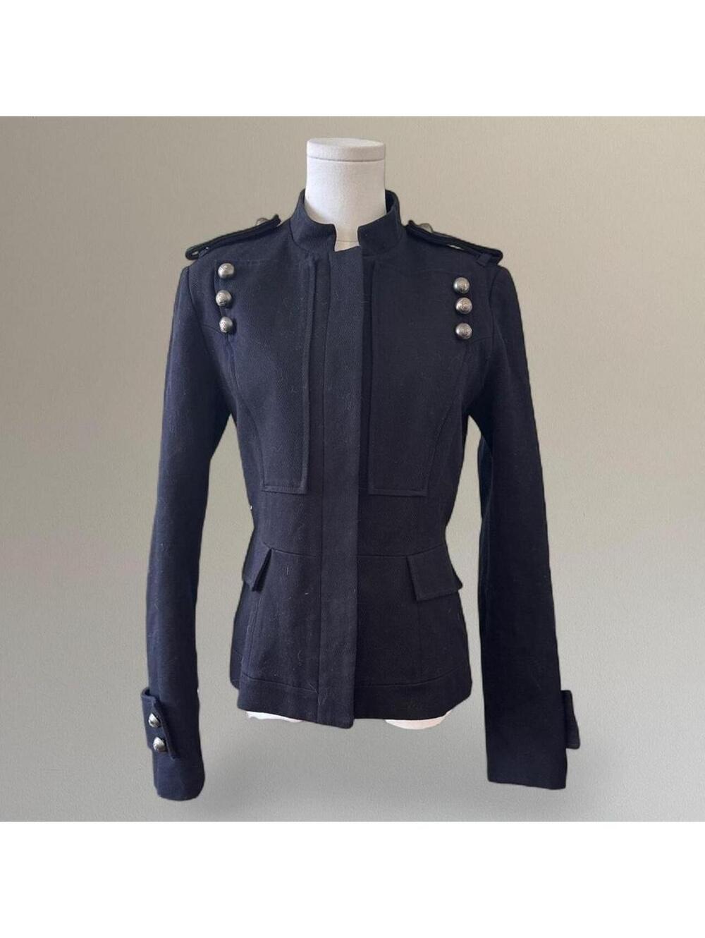 Military style button up jacket.